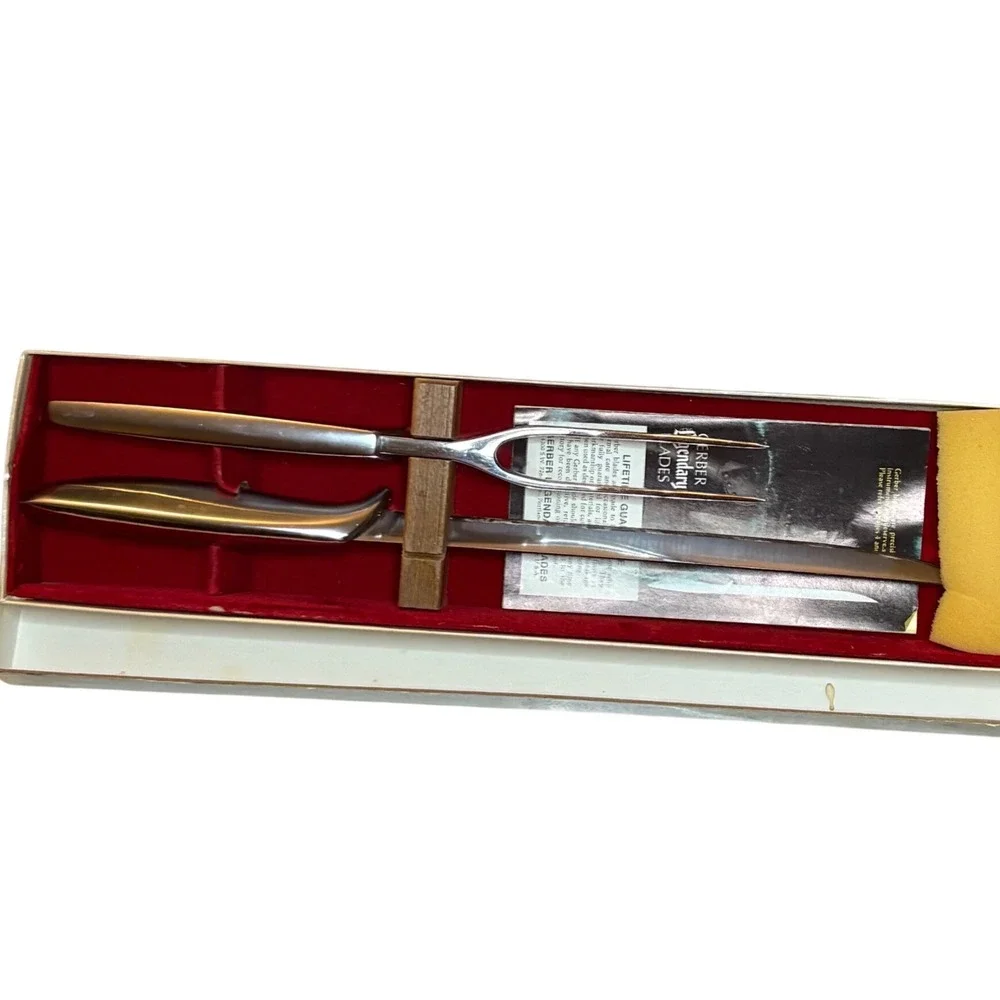 Vintage Gerber Balmung Carving Knife & Siegfried Fork Set Boxed Legendary Blades